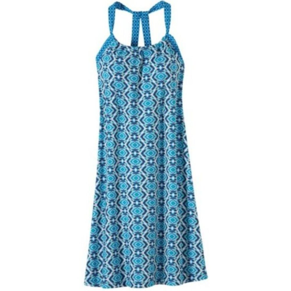 prAna Quinn Halter Mini Dress Blue Guava Aztec Sz. M